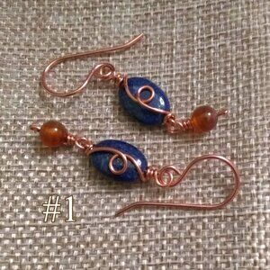 Fall Copper Earrings with Lapis Lazuli & Russet Agate ~ Handmade Boho City Chic